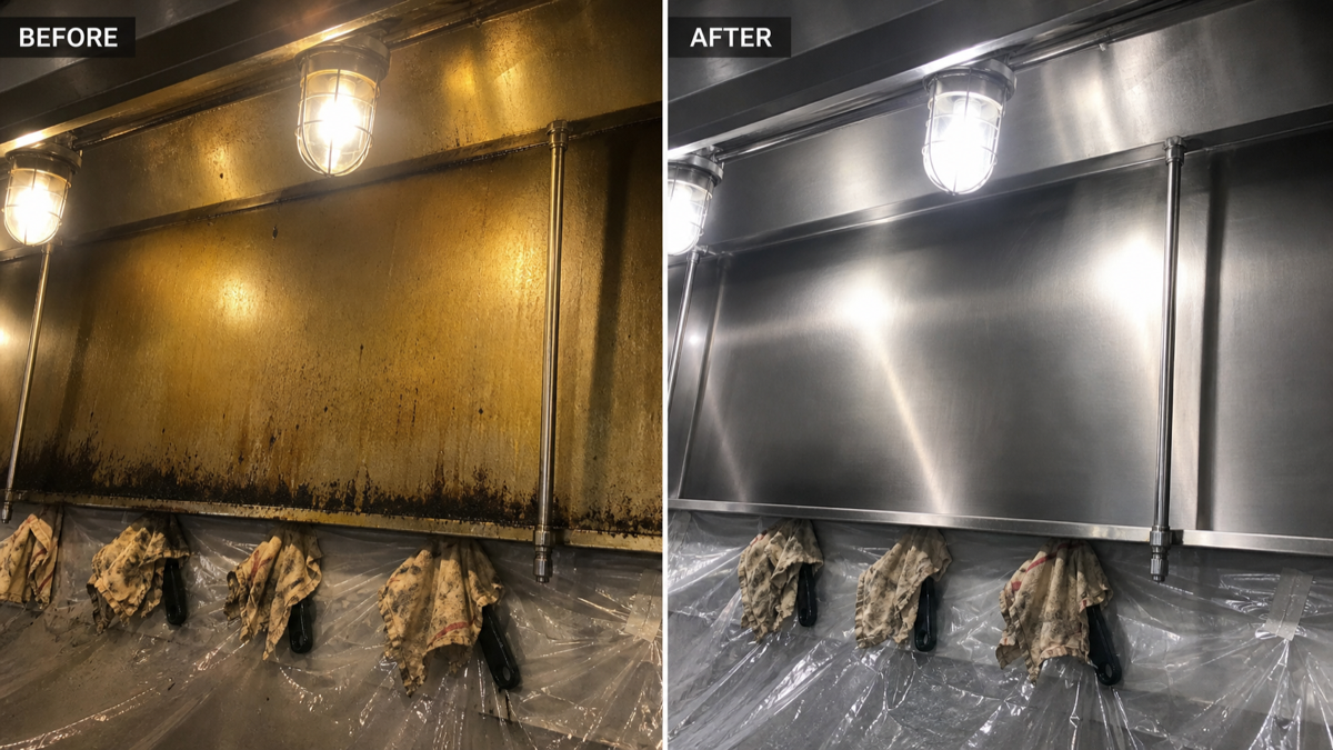 Kitchen hood before and after ProClean cleaning