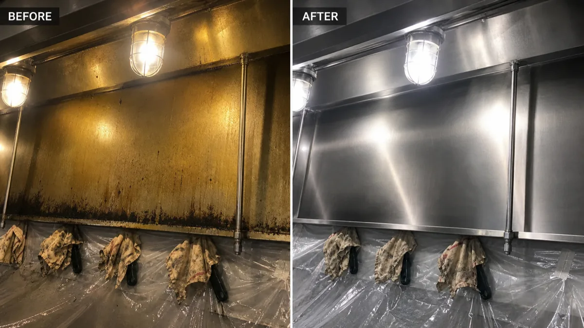Kitchen hood before and after ProClean cleaning
