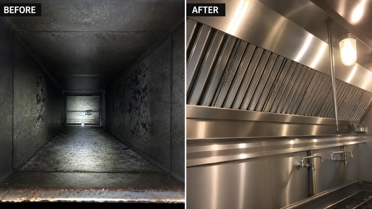 Kitchen hood before and after ProClean cleaning