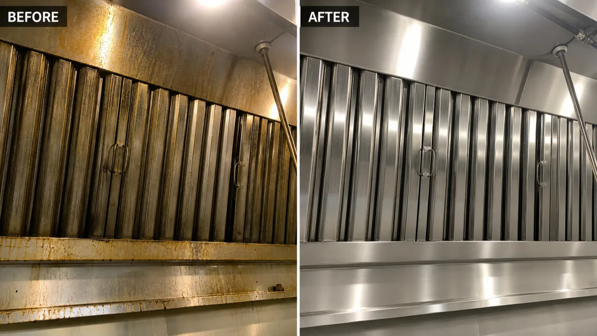Kitchen hood before and after ProClean cleaning