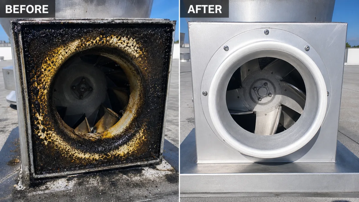 Kitchen hood before and after ProClean cleaning